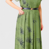 Robe Midi en Chiffon Vert Lupita avec Coupe A-Line