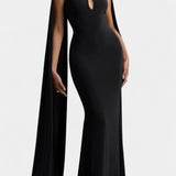 Robe Maxi Faffienia avec Col Halter et Découpe Oeil de Perdrix