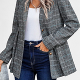 Blazer Peplum en Calico avec Revers en Pointe