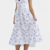 Robe Midi Margie avec Décolleté en V et Imprimé Floral Romantique