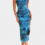 Robe Longue Helaia avec Fente et Imprimé Numérique