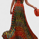 Robe Maxi Janis avec Imprimé Artistique et Décolleté Halter en Cœur