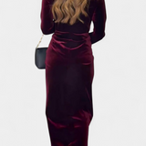 Robe Longue en Velours LaVerna Dorée avec Décolleté en V