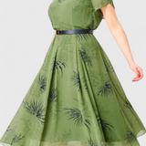 Robe Midi en Chiffon Vert Lupita avec Coupe A-Line
