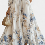 Robe Maxi en Chiffon Plissé Phaedra avec Manches Bouffantes
