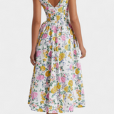 Robe Midi Margie avec Décolleté en V et Imprimé Floral Romantique