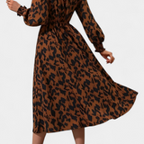 Robe Nerin A-Line avec Imprimé Léopard et Taille Ajustable