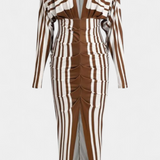 Robe Longue Diva avec Imprimé Floral, Décolleté en V Profond et Fente Latérale