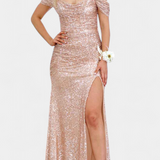 Robe de Sirène à Épaules Dégagées et Paillettes