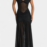 Robe en Soie de Lait Therese Longue avec Décolleté Profond et Ruching Sculpté