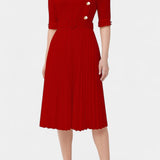 Robe Plissée Zandie avec Boutons Décoratifs