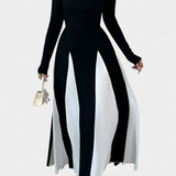 Robe Maxi à Manches Longues Veronique en Contraste de Couleurs