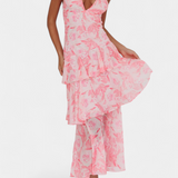 Robe Domenica en Chiffon avec Décolleté en V et Volants Fluides