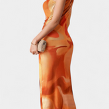 Robe Longue Helaia avec Fente et Imprimé Numérique