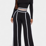 Ensemble Krystelle avec Top Off-Shoulder et Pantalons à Coupe Droite
