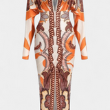 Robe Longue Diva avec Imprimé Floral, Décolleté en V Profond et Fente Latérale