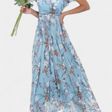 Robe Maxi Florale Amara avec Décolleté en V et Manches Volantes