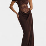 Robe Maxi en Dentelle Asymétrique Castanza