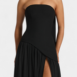 Robe Maxi en Chiffon Celaena avec Épaules Dégagées et Fente Latérale