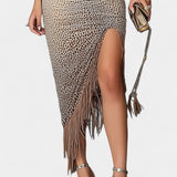 Robe Bodycon Léopard Irene avec Découpe Tordue et Franges