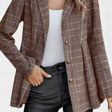 Blazer Peplum en Calico avec Revers à Encoches