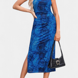 Robe Longue Helaia avec Fente et Imprimé Numérique