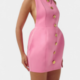 Robe Mini Yvonne avec Col Halter et Dos Ouvert avec Détail Floral