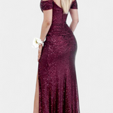 Robe de Sirène à Épaules Dégagées et Paillettes