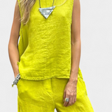 Ensemble de Gilet Sans Manches et Pantalon Leona en Lin de Coton