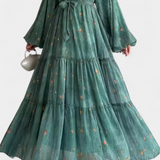 Robe Fleurie à Manches Longues Tavira avec Ceinture