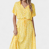 Robe Midi Rovena à Pois, Col Chemise et Taille Ajustable