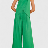 Ensemble Bernadina en Lin avec Top à Ouverture Frontal et Pantalons à Jambes Larges