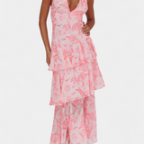 Robe Domenica en Chiffon avec Décolleté en V et Volants Fluides