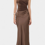 Robe de Soirée Longue avec Plis Ottavia et Décolleté Asymétrique