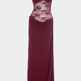 Robe Maxi en Dentelle Asymétrique Castanza