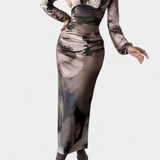 Robe Longue Ashlyn avec Imprimé Dégradé et Décolleté en V