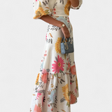 Robe Midi en Coton Kacey avec Imprimé Floral et Manches Bouffantes
