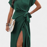 Robe Begoña Croisée avec Ceinture et Ouverture Subtile