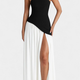 Robe Maxi en Chiffon Celaena avec Épaules Dégagées et Fente Latérale