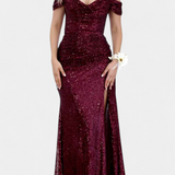 Robe de Sirène à Épaules Dégagées et Paillettes