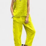 Ensemble de Gilet Sans Manches et Pantalon Leona en Lin de Coton