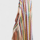 Kaftan Imelda en Crochet avec Franges Décoratives et Coupe Lâche