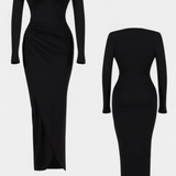 Robe Freda à Manches Longues avec Décolleté en V et Plis