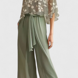 Ensemble Texturé Claribel de Deux Pièces avec Décolleté en V et Jambes Larges