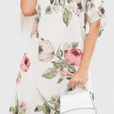 Robe en Chiffon Fluide Tameka avec Pétales et Manches Transparentes