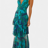 Robe Domenica en Chiffon avec Décolleté en V et Volants Fluides