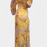 Robe Maxi Plissée Quintessa avec Manches Longues et Imprimé Vibrant
