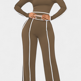 Ensemble Krystelle avec Top Off-Shoulder et Pantalons à Coupe Droite