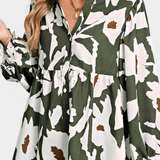 Blouse Filomena avec Demi-Patte de Boutonnage et Manches Bouffantes en Imprimé Floral Abstrait