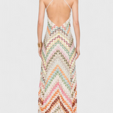 Robe Longue Agustina en Dentelle avec Décolleté en V et Motif Zigzag